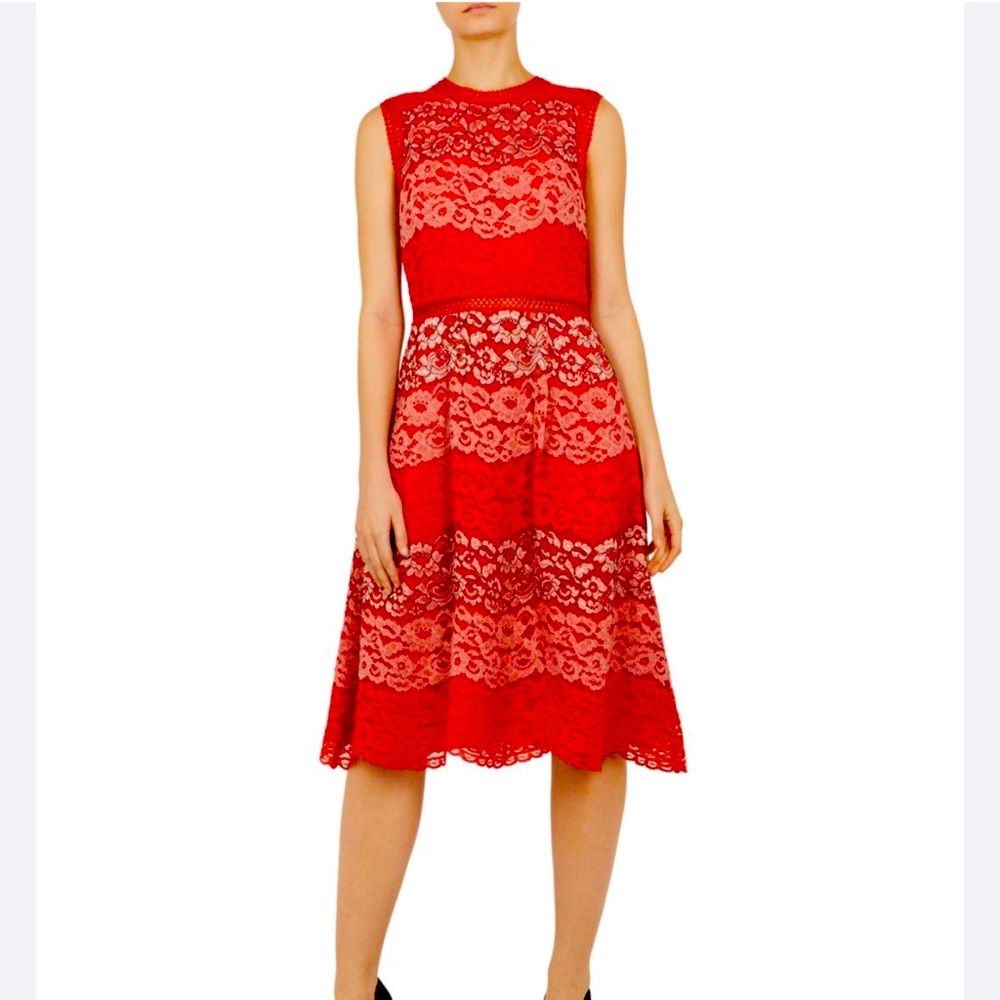 Ted Baker block lace dress red 1